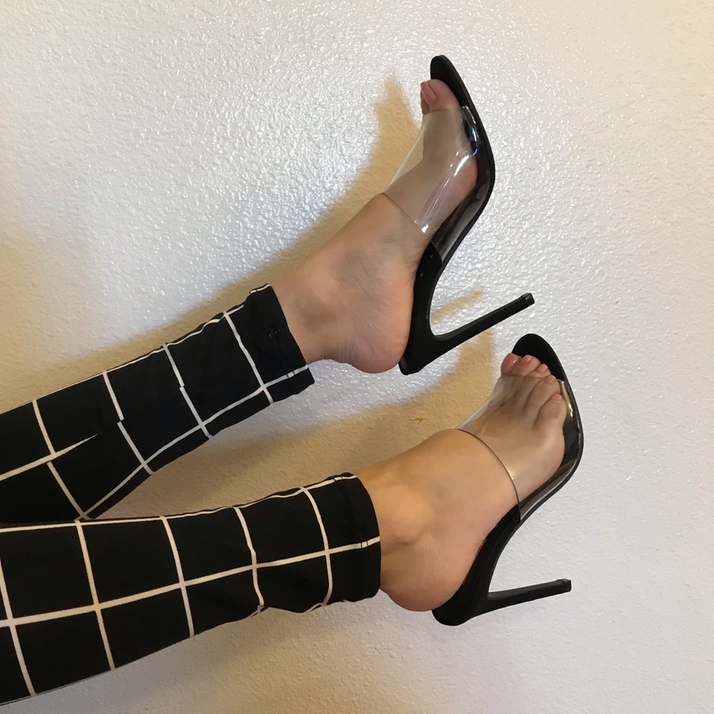 Kylie Clear Black Suede Heeled Mules